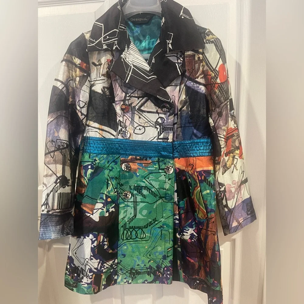 NEW 🦋Desigual Floral Embroidered Jacket 40 (m-large) trench coat multicolor - Picture 3 of 12